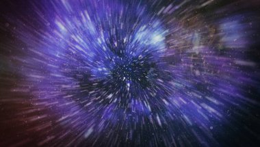 Patlayan ve movemen genişletilmesi. Solucan deliği yıldızlararası yolculuk galaksiler ve yıldızlar ile mavi bir güç alanı ile döngü animasyon