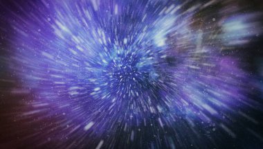 Patlayan ve movemen genişletilmesi. Solucan deliği yıldızlararası yolculuk galaksiler ve yıldızlar ile mavi bir güç alanı ile döngü animasyon