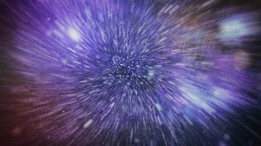 Patlayan ve movemen genişletilmesi. Solucan deliği yıldızlararası yolculuk galaksiler ve yıldızlar ile mavi bir güç alanı ile döngü animasyon