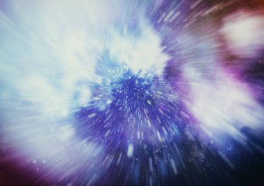 Patlayan ve movemen genişletilmesi. Solucan deliği yıldızlararası yolculuk galaksiler ve yıldızlar ile mavi bir güç alanı ile döngü animasyon