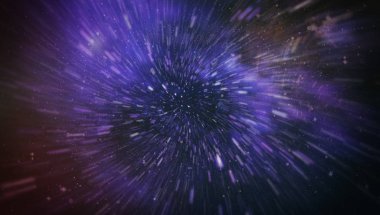 Patlayan ve movemen genişletilmesi. Solucan deliği yıldızlararası yolculuk galaksiler ve yıldızlar ile mavi bir güç alanı ile döngü animasyon