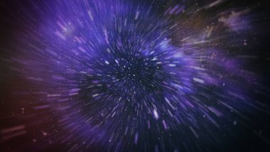 Patlayan ve movemen genişletilmesi. Solucan deliği yıldızlararası yolculuk galaksiler ve yıldızlar ile mavi bir güç alanı ile döngü animasyon