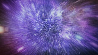 Patlayan ve movemen genişletilmesi. Solucan deliği yıldızlararası yolculuk galaksiler ve yıldızlar ile mavi bir güç alanı ile döngü animasyon