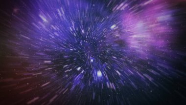 Patlayan ve movemen genişletilmesi. Solucan deliği yıldızlararası yolculuk galaksiler ve yıldızlar ile mavi bir güç alanı ile döngü animasyon