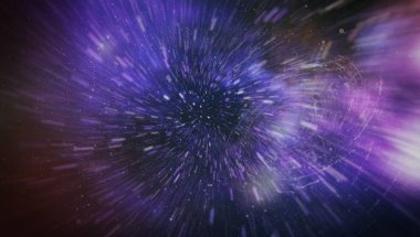 Patlayan ve movemen genişletilmesi. Solucan deliği yıldızlararası yolculuk galaksiler ve yıldızlar ile mavi bir güç alanı ile döngü animasyon