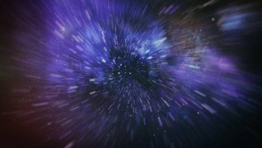 Mavi yıldız yolundaki warp veya hiperuzay hareketinin soyut özelliği.