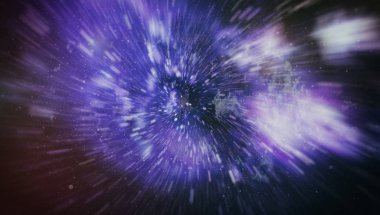 Mavi yıldız yolundaki warp veya hiperuzay hareketinin soyut özelliği.