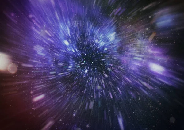 Exploding and expanding movemen. Loop animation with wormhole interstellar travel through a blue force field with galaxies and stars