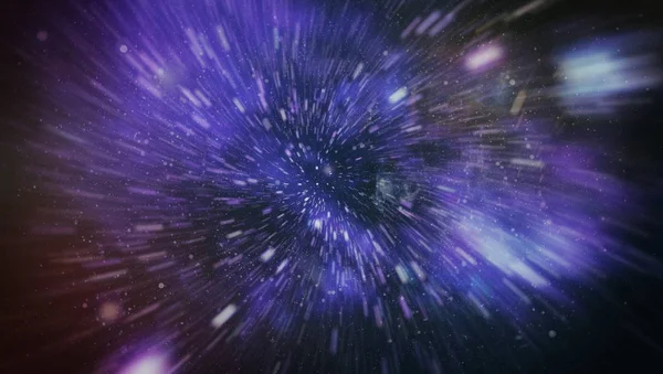 爆発して運動を拡大します 銀河と星とブルーの力フィールドを介してワームホール星間旅行のループ アニメーション — ストック写真