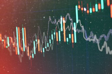 Borsada iş ve mali kavramlar ve raporlar için diyagramlarla grafikler. Soyut mavi arkaplan.