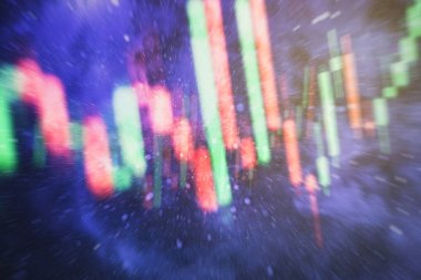 Borsada iş ve mali kavramlar ve raporlar için diyagramlarla grafikler. Soyut mavi arkaplan.