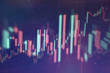 Borsada iş ve mali kavramlar ve raporlar için diyagramlarla grafikler. Soyut mavi arkaplan.