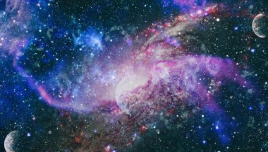 Gece gökyüzü, uzayda yıldız. Uzay, bilim ve eğitim konularında kolaj. Bu görüntünün elementleri NASA tarafından desteklenmektedir.