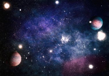 Uzaydaki gezegenler, yıldızlar ve galaksiler uzay keşiflerinin güzelliğini gösteriyor. NASA tarafından döşenmiş elementler