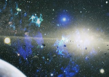 Uzaydaki gezegenler, yıldızlar ve galaksiler uzay keşiflerinin güzelliğini gösteriyor. NASA tarafından döşenmiş elementler