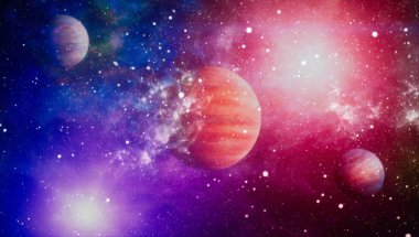 Uzaydaki gezegenler, yıldızlar ve galaksiler uzay keşiflerinin güzelliğini gösteriyor. NASA tarafından döşenmiş elementler