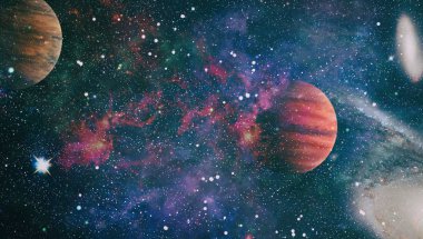 Uzaydaki gezegenler, yıldızlar ve galaksiler uzay keşiflerinin güzelliğini gösteriyor. NASA tarafından döşenmiş elementler