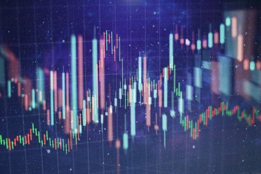 Borsa grafiği öndeki ekranda. Finans ve yatırım konsepti. Seçici odak.