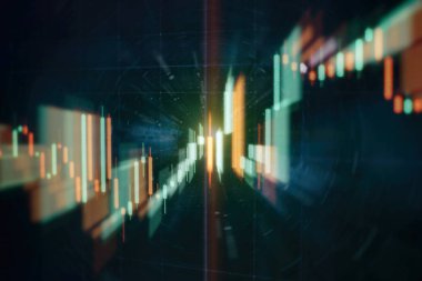 Borsa grafiği öndeki ekranda. Finans ve yatırım konsepti. Seçici odak.