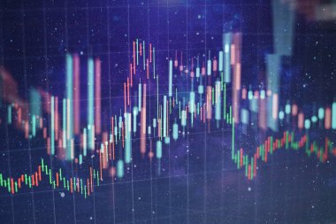 Borsa grafiği öndeki ekranda. Finans ve yatırım konsepti. Seçici odak.