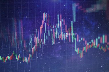 Borsa grafiği öndeki ekranda. Finans ve yatırım konsepti. Seçici odak.