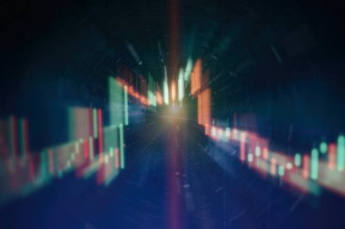 Borsa grafiği öndeki ekranda. Finans ve yatırım konsepti. Seçici odak.