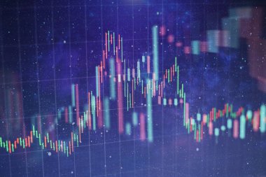 Borsa grafiği öndeki ekranda. Finans ve yatırım konsepti. Seçici odak.