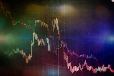 Forx ticaret grafiği ve şamdan şeması finansal yatırım konseptine uygundur. Ekonomik trendler iş fikri ve tüm sanat tasarımı için arka plan. Soyut finans arkaplanı