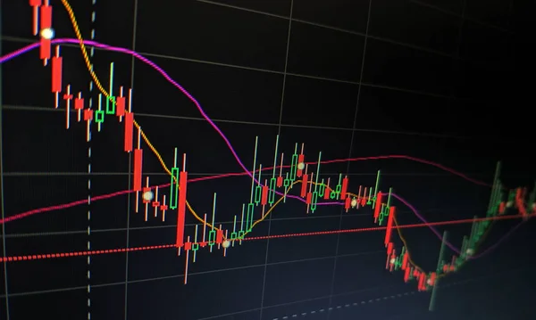 リード画面上の株式市場のグラフ。金融と投資の概念。選択的焦点 — ストック写真