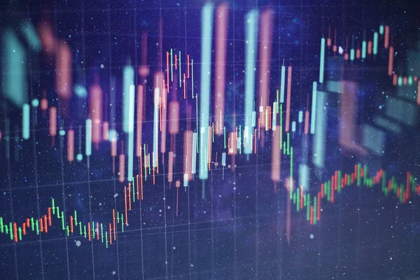 Borsa grafiği öndeki ekranda. Finans ve yatırım konsepti. Seçici odak.