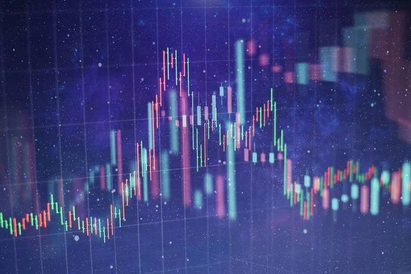 Borsa grafiği öndeki ekranda. Finans ve yatırım konsepti. Seçici odak.