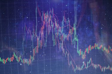 Forx ticaret grafiği ve şamdan şeması finansal yatırım konseptine uygundur. Ekonomik trendler iş fikri ve tüm sanat tasarımı için arka plan. Soyut finans arkaplanı