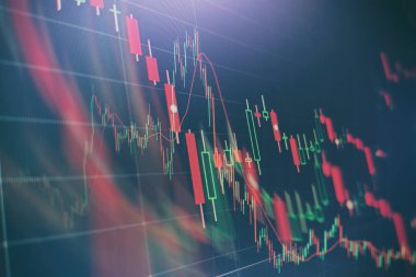 Forx ticaret grafiği ve şamdan şeması finansal yatırım konseptine uygundur. Ekonomik trendler iş fikri ve tüm sanat tasarımı için arka plan. Soyut finans arkaplanı