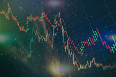 Forx ticaret grafiği ve şamdan şeması finansal yatırım konseptine uygundur. Ekonomik trendler iş fikri ve tüm sanat tasarımı için arka plan. Soyut finans arkaplanı