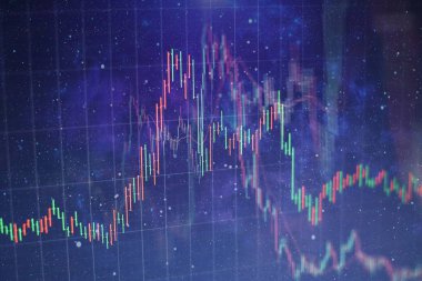 Forx ticaret grafiği ve şamdan şeması finansal yatırım konseptine uygundur. Ekonomik trendler iş fikri ve tüm sanat tasarımı için arka plan. Soyut finans arkaplanı