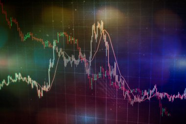 Forx ticaret grafiği ve şamdan şeması finansal yatırım konseptine uygundur. Ekonomik trendler iş fikri ve tüm sanat tasarımı için arka plan. Soyut finans arkaplanı