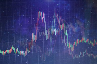 Forx ticaret grafiği ve şamdan şeması finansal yatırım konseptine uygundur. Ekonomik trendler iş fikri ve tüm sanat tasarımı için arka plan. Soyut finans arkaplanı