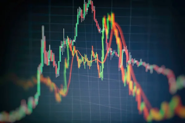 Conceito de financiamento ou investimento: Exibição do mercado de ações, dados da bolsa de valores ou gráfico no monitor — Fotografia de Stock
