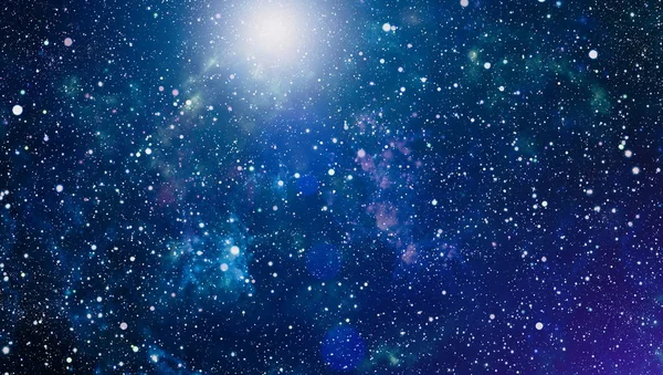 Panorámás látszó-ba világűr. Sötét éjszakai égbolt tele csillagokkal. A köd a világűrben. — Stock Fotó