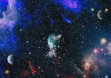 Uzaydaki gezegenler, yıldızlar ve galaksiler uzay keşiflerinin güzelliğini gösteriyor. NASA tarafından döşenmiş elementler .