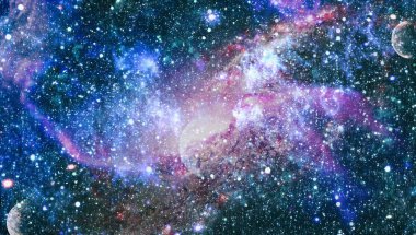 Uzaydaki gezegenler, yıldızlar ve galaksiler uzay keşiflerinin güzelliğini gösteriyor. NASA tarafından döşenmiş elementler .