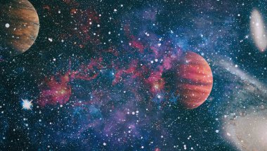 Uzaydaki gezegenler, yıldızlar ve galaksiler uzay keşiflerinin güzelliğini gösteriyor. NASA tarafından döşenmiş elementler .