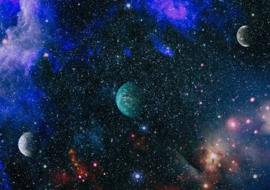 Uzaydaki gezegenler, yıldızlar ve galaksiler uzay keşiflerinin güzelliğini gösteriyor. NASA tarafından döşenmiş elementler .