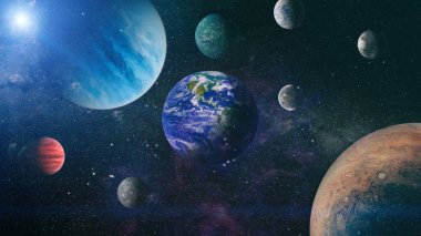 Sistemindeki diğer gezegenlerin uzayda Dünya gezegeni. Galaksinin Earth'te