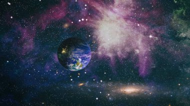 Dünya uzaydan kolaj. Dünya ve galaksilerin uzayda. Bilim kurgu sanat. Galaksideki dünya gezegen bilim tasarım fantezi için kullanın