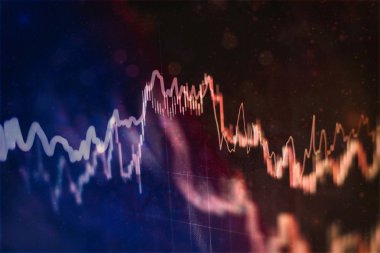 Borsada iş ve mali kavramlar ve raporlar için diyagramlar içeren ekonomik grafik. Soyut mavi arkaplan.