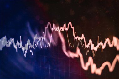 Borsada iş ve mali kavramlar ve raporlar için diyagramlar içeren ekonomik grafik. Soyut mavi arkaplan.