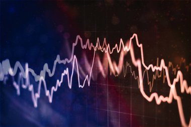 Borsada iş ve mali kavramlar ve raporlar için diyagramlar içeren ekonomik grafik. Soyut mavi arkaplan.