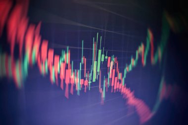 Borsada iş ve mali kavramlar ve raporlar için diyagramlar içeren ekonomik grafik. Soyut mavi arkaplan.