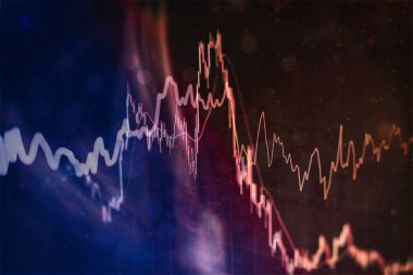 Borsada iş ve mali kavramlar ve raporlar için diyagramlar içeren ekonomik grafik. Soyut mavi arkaplan.